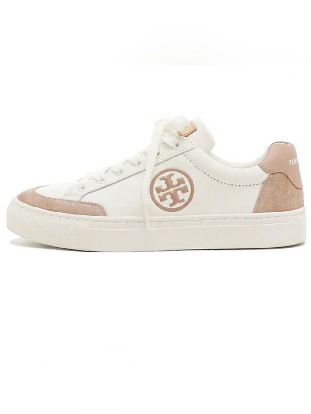 Tory Burch White Leather Sneakers with Blush Accents